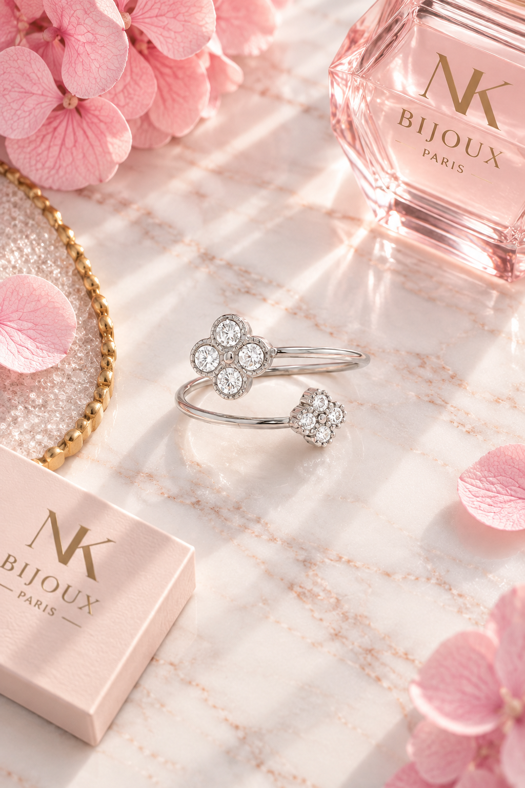 Bague ajustable fleurs